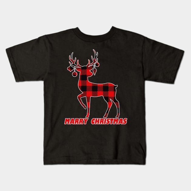 Buffalo Plaid Christmas Kids T-Shirt by AdeShirts